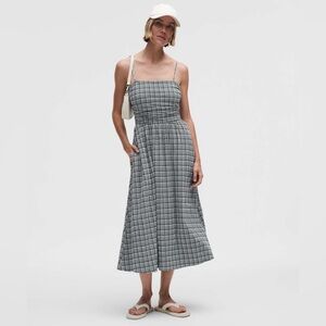 Lululemon Seersucker Check Ruched Midi Dress